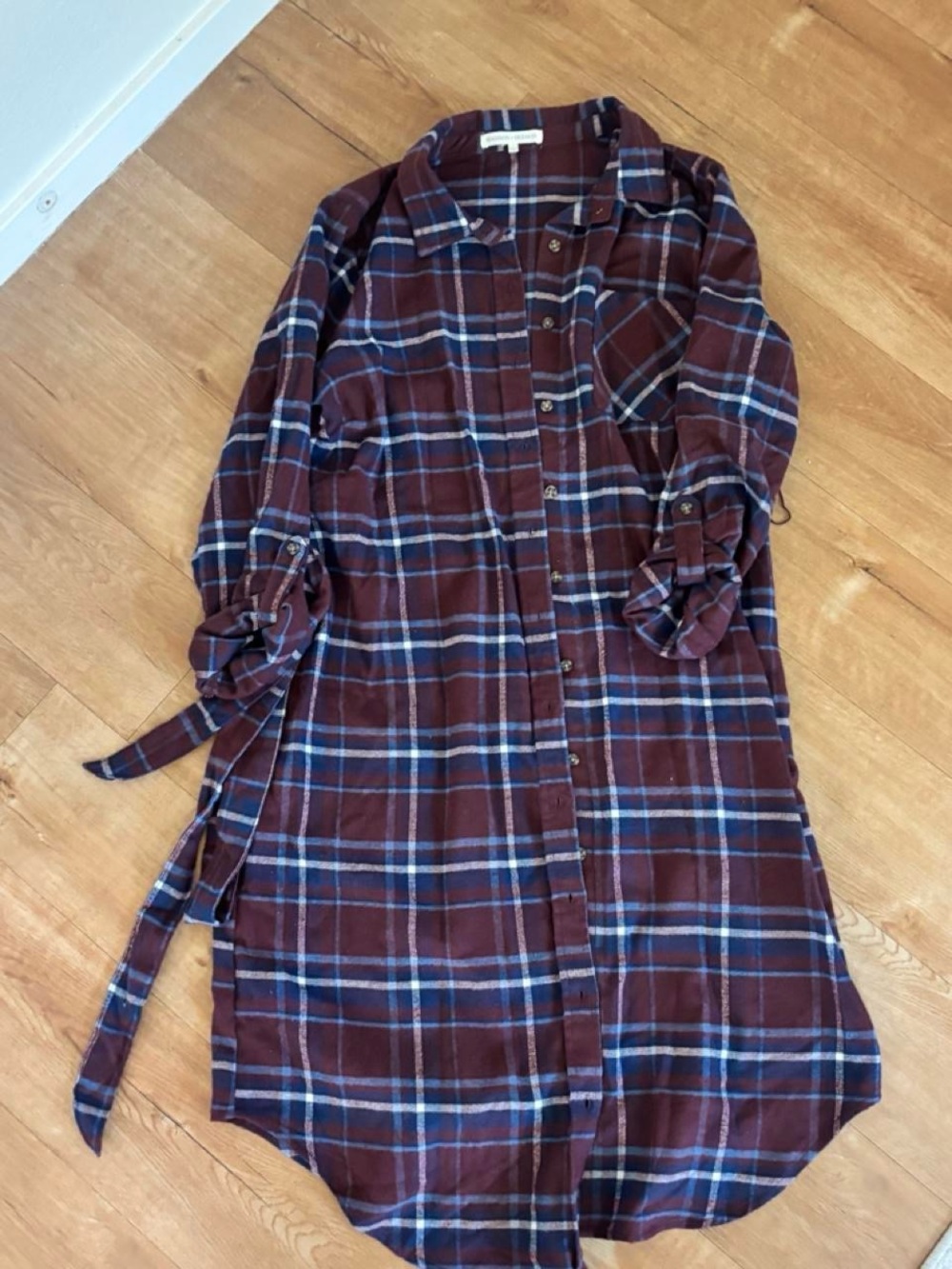 Madison Burgundy Plaid Shirt Jacket with Blue and White Stripes